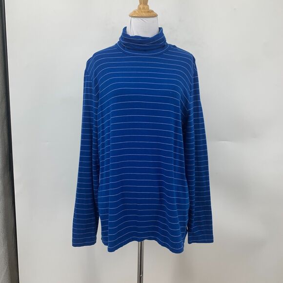 Lands End Shaped Fit Tee XL Extra Large Long Sleeve Stripe Turtleneck Shirt - Picture 2 of 11